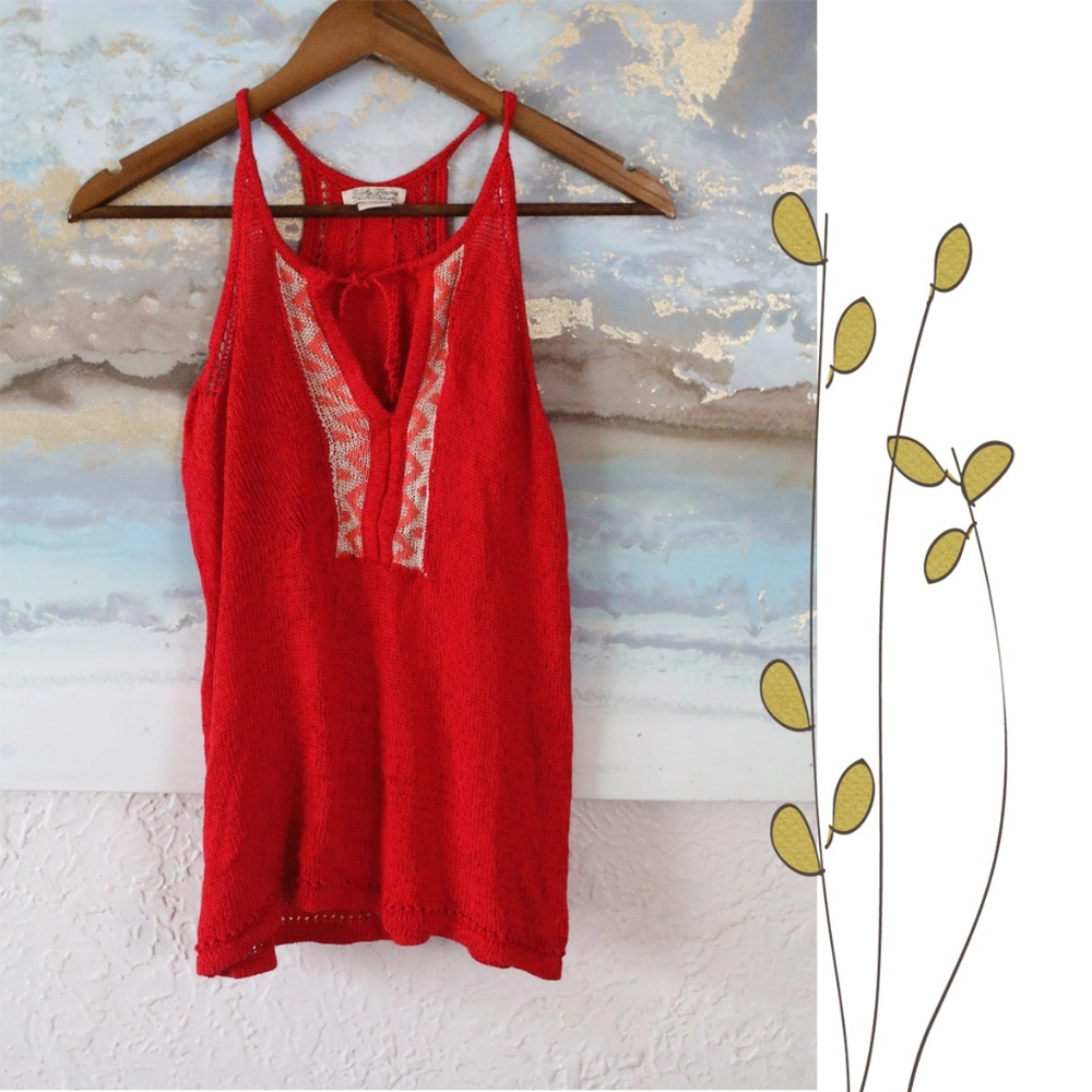 Lucky Brand red boho tank style summer sweater